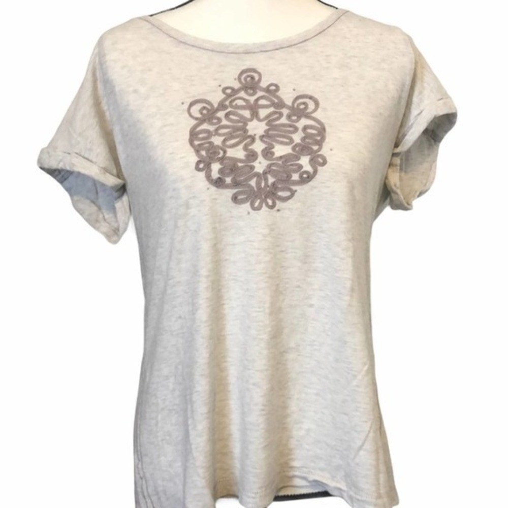 LOFT Light Grey Soft Cotton Tee Brown Design XL